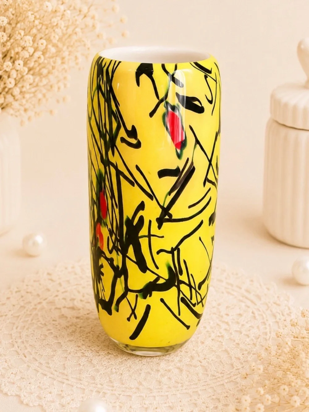Bright Yellow Abstract Ceramic Vase